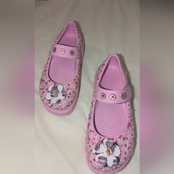 CROCS STOMP MARY JANE CUSTOM EMBELLISHED Pink  NWOT - Picture 1 of 10